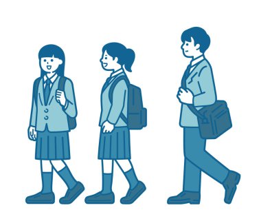 Male and female high school students going to school clipart