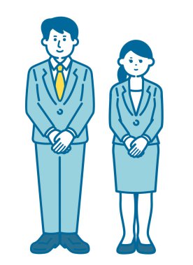 Takım elbiseli kadın ve erkeklerin tüm vücut çizimleri