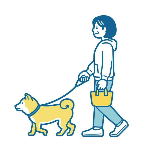 Köpeği gezdiren bir kadın tasviri