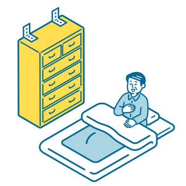 Sismik olarak güçlendirilmiş çekmecelerin düşmemesine sevinen bir adam.