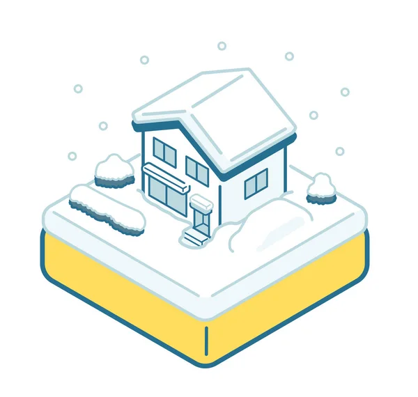 Isometrinen Kuva Lumipeitteisestä Talosta — vektorikuva