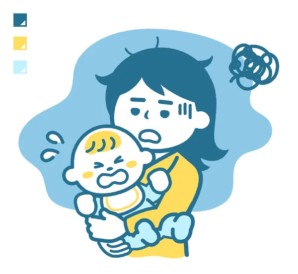 Anya Aki Álmatlanságban Szenved Gyermeksírás Miatt — Stock Vector