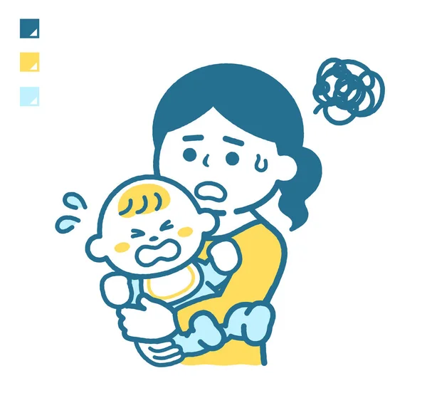 妈妈被哭泣的婴儿弄糊涂了 — 图库矢量图片