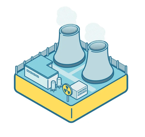 Ισομετρική Απεικόνιση Πυρηνικού Σταθμού Ηλεκτροπαραγωγής — Διανυσματικό Αρχείο