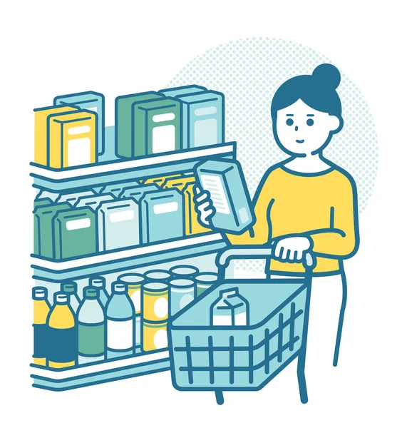 Kadınlar Süpermarketlerde Ürün Seçiyorlar — Stok Vektör