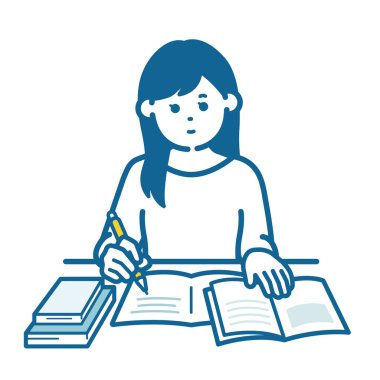 Metne bakarak öğrenen bir kadın.