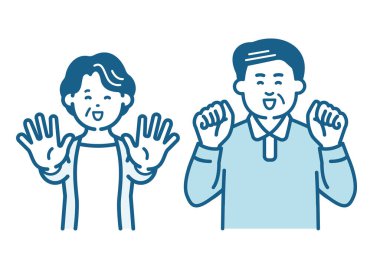 Yaşlı kadın ve erkek jimnastik yapıyor.