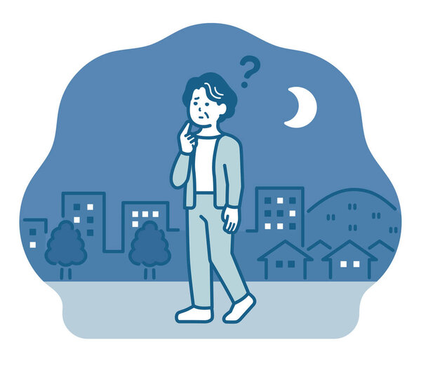 Иллюстрация пожилой женщины, бродящей вокруг