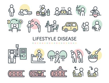 Yaşam tarzı ile ilgili hastalık piktogram seti