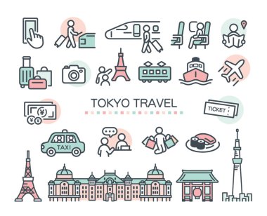 Seyahatle ilgili pictagram ayarlama materyali