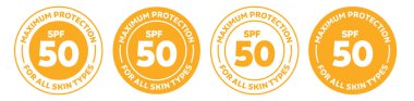 Spf 50 simge seti. spf turuncu renkli logo koleksiyonu.