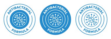 Antibakteriyel formül ikonu, vektör rozeti tıbbi ilaç ürünleri için izole edilmiş, tuvalet jeli temizleyicisi ve diğer antibakteriyel ürünler için uygun.