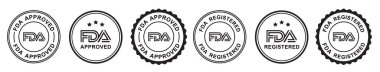 FDA onaylı simge, sembol, etiket, rozet, logo, amblem, mühür. Siyah ve beyaz. FDA onaylı, onaylı, onaylı, onaylı, onaylı, onaylı.