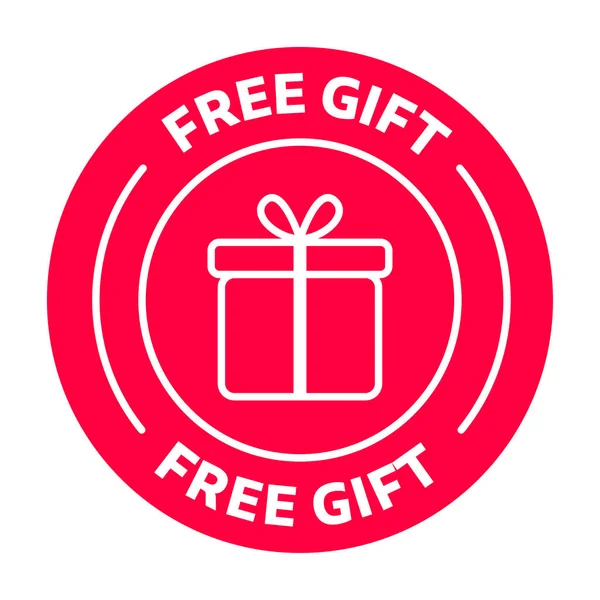 Bedava hediye ikonu. Pembe renkte yuvarlak çizilmiş vektör damgası.