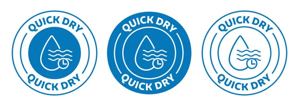 Çabuk kuruyan ikon seti. Dalgalı ve saatli su damlası mavi renkli. vektör illüstrasyonu
