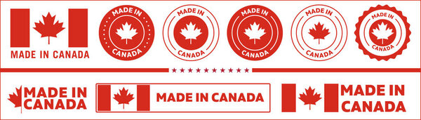 made in Canada icon set. Canadian product icon suitable for commerce business. badge, seal, sticker, logo, symbol in colored and black Variants. Isolated vector illustration