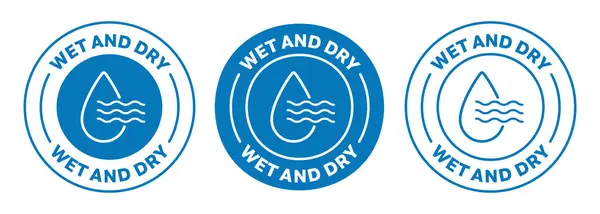 Islak ve kuru ikon seti. Mavi dalgalı su damlası. vektör illüstrasyonu