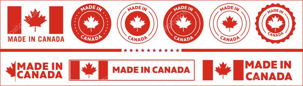 Made in Canada icon set. Canadian product icon suitable for commerce business. badge, seal, sticker, logo, symbol in colored and black Variants. Isolated vector illustration