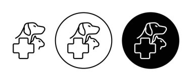 Veteriner Eczane Simgesi Ayarlandı. Köpek kedi veteriner sembolü siyah doldurulmuş ve ana hatlarıyla çizilmiş. Hayvan Sağlığı İşareti.