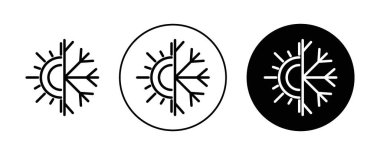 Sıcak ve Soğuk Sıcaklık simgesi ayarlandı. Güneş ve serin hava kar tanesi vektör sembolü siyah doldurulmuş ve çizilmiş şekilde. Sıcaklık Ayarlama İşareti.