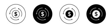 Para Simgesi Seti. Nakit Dönüştürme Vektör Sembolü Siyah Doldurulmuş ve Özetlenmiş Biçimli. Para Takas İmzası.