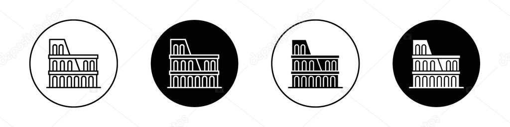 Colosseum Icon Set. Roman architecture travel vector symbol in a black filled and outlined style. Ancient Wonder Sign.
