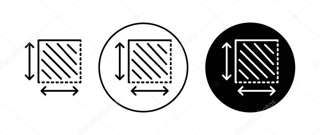 Area and Dimension Icon Set. Square Size Space Plot Room Vector Symbol in a black filled and outlined style. Measurement Accuracy Sign.