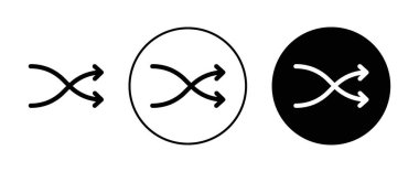 Ok Karıştır Simgesi Ayarlandı. Rastgele ve Çifte Vektör sembolünü siyah doldurulmuş ve ana hatlarıyla çizilmiş bir şekilde çiz. Karıştır ve Eşleştir İşareti