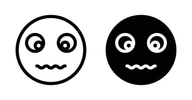 Hipnotize edilmiş Emoji Simgesi Seti. Soyut Göz Delisi Yüz Vektör Sembolü siyah doldurulmuş ve ana hatlarıyla çizilmiş. Baş döndürücü Kalp Sanatı İşareti.