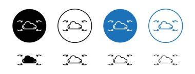 Veri Toplama simgesi ayarlandı. Kablosuz internet ağ vektör sembolünü siyah doldurulmuş ve özetlenmiş bir şekilde bulut hesaplaması. Bulut Veri Ağı işareti.