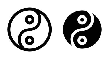 Yin Yang Icon Set. Çin Tao ve Ahenk Vektörü sembolü siyah doldurulmuş ve ana hatlarıyla çizilmiş. Dengeli Birlik İşareti