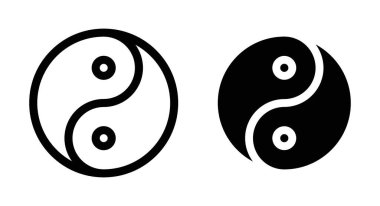 Genel sağlık ikonu seti. Çin yin yan vektör sembolü siyah doldurulmuş ve ana hatlarıyla çizilmiş. Hepsi sağlık işareti..