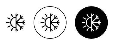 Sıcak ve Soğuk Sıcaklık simgesi ayarlandı. Güneş ve serin hava kar tanesi vektör sembolü siyah doldurulmuş ve çizilmiş şekilde. Sıcaklık Ayarlama İşareti.