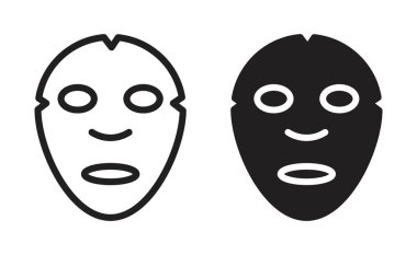 Yüz Sayfası Maskesi Simgesi Ayarlandı. Yüz Güzelliği Kozmetik Uyuyan Vektör Sembolü siyah doldurulmuş ve ana hatlarıyla çizilmiş. Cilt Ürünleri Bakım İşareti.