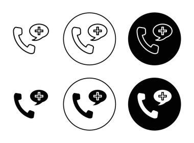 Ambulans Simge Seti 'ni ara. Acil Telefon Doktor Vektör Sembolü Siyah Dolu ve Özet Tarzı. Hızlı Yanıt İşareti.