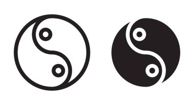 Yin Yang Icon Set. Çin Tao ve Ahenk Vektörü sembolü siyah doldurulmuş ve ana hatlarıyla çizilmiş. Dengeli Birlik İşareti