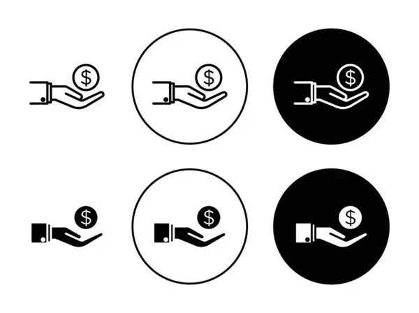 stock vector Donation icon set. Save money hand vector logo symbol in black filled and outlined style. Donate crowdfudin cost price sign.