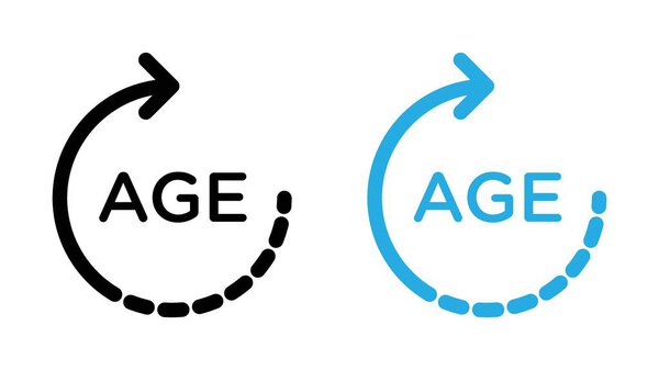 Age icon set. Old cycle imit vector logo symbol in black filled and outlined style. Age cycle pictogram sign.