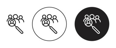 Simge kiralama seti. İş boşluğu ve hedef kitle, vektör sembolünü siyah doldurulmuş ve ana hatlarıyla belirlenmiş şekilde sunar. Çalışanları işe alma işareti.