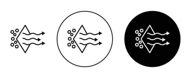 Hava Arındırma Simgesi Ayarlandı. Filtreleme temiz hava akışı vektör sembolü siyah doldurulmuş ve ana hatlarıyla çizilmiş. Saf Esinti İşareti.