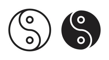 Yin Yang Icon Set. Çin Tao ve Ahenk Vektörü sembolü siyah doldurulmuş ve ana hatlarıyla çizilmiş. Dengeli Birlik İşareti