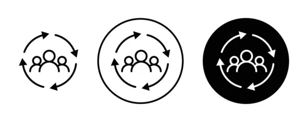 Personel Değiştirme Simgesi Seti. HR Çalışanları ve Güncelleme Vektörü sembolü siyah doldurulmuş ve ana hatlarıyla çizilmiş. İşgücü Evrim İşareti
