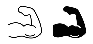 Güçlü El Simgesi Ayarları. Kaslı esnek güç vektör sembolü siyah doldurulmuş ve ana hatlarıyla çizilmiş. Amblem İşareti.