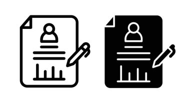 Görev tanımlama simgesi ayarlandı. Çalışan CV bilgisi, vektör sembolünü siyah doldurulmuş ve ana hatlarıyla çizilmiş şekilde ayrıntılandırır. İstihdam portföyü kağıt tasarımı.