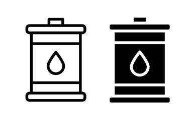 Yakıt Fıçısı ikonu hazır. Petrol Davulu tank vektör sembolü siyah doldurulmuş ve ana hatlarıyla çizilmiş. Benzin ve Gaz Konteynırı işareti.