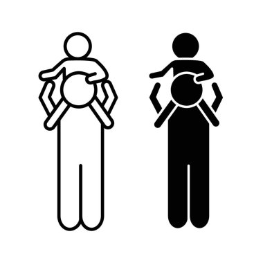 Baba ve oğul ikon seti oynuyor. Aile siyah dolgulu ve ana hatlarıyla oynuyor. Baba ve çocuk işareti..