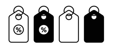 İndirim Etiketi Simgesi Ayarlandı. Fiyat Satışı Vektör Sembolü 'nü Siyah Doldurulmuş ve Taslak Şekliyle Teklif Et. Özel Tasarruf İmzası.