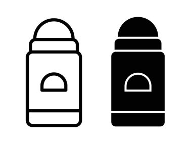 Simgede deodorant rulosu. Banyo Roller Ball Vektör Sembolü siyah doldurulmuş ve ana hatlarıyla çizilmiş. Hijyen Şişe Tazeliği Çözüm İşareti.