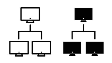 Bilgisayar Ağı Simgesi Ayarlandı. Laptop LAN Paylaşımcı Vektör Sembolü Siyah Dolu ve Özet Biçimli. Kablolu Bağlantı Gövdesi İşareti.