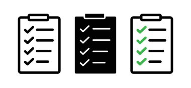 Pano Simgesi Ayarlandı. Kontrol Listesi Klipsi Görev Kontrolü Vektör Sembolü siyah doldurulmuş ve özetlenmiş bir biçimdedir. Bellek İnceleme Kalite İşareti.